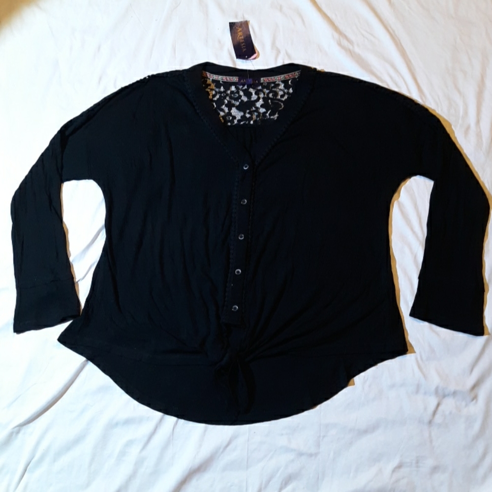 Artesia black blouse with lace on the upper back